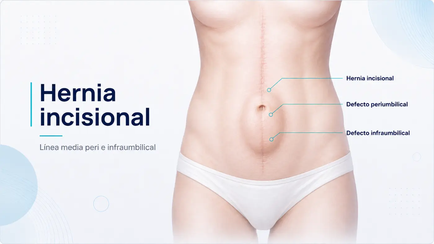 Ilustración de un defecto incisional de línea media sin pérdida de dominio